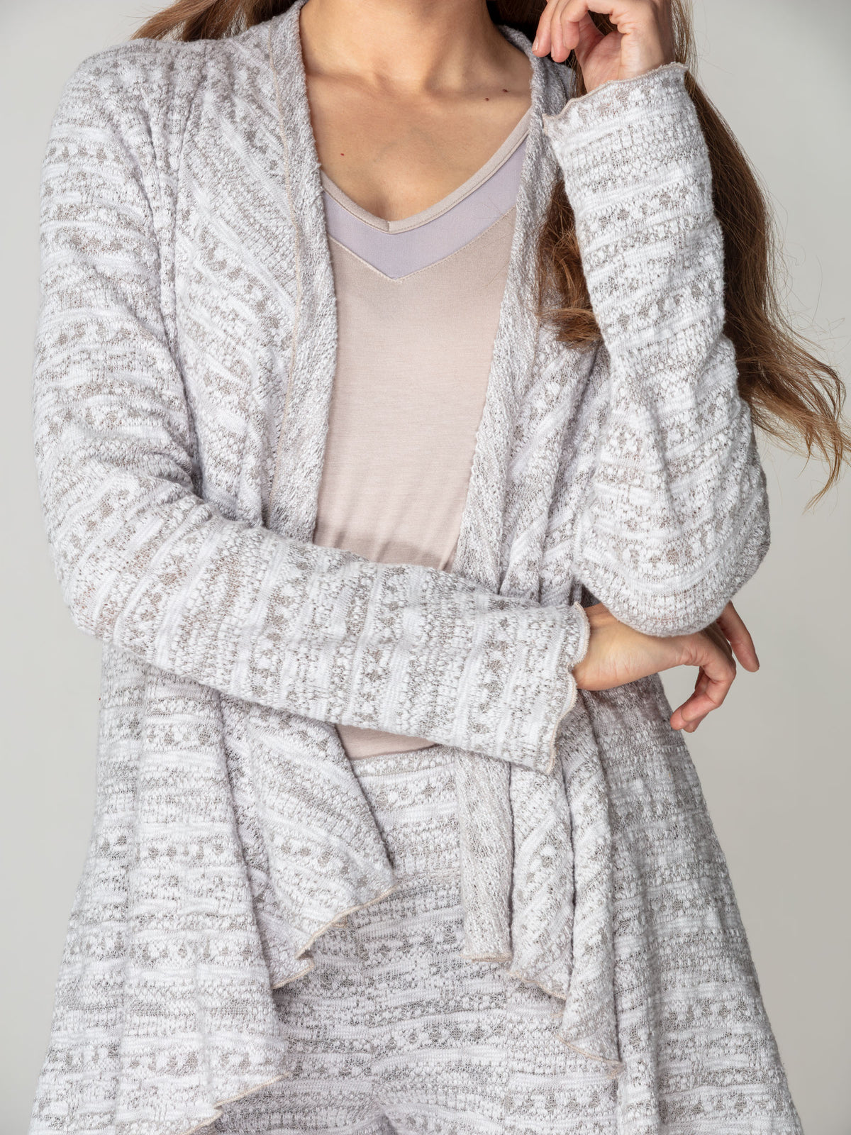 Jacquard Knit Draped Cardigan