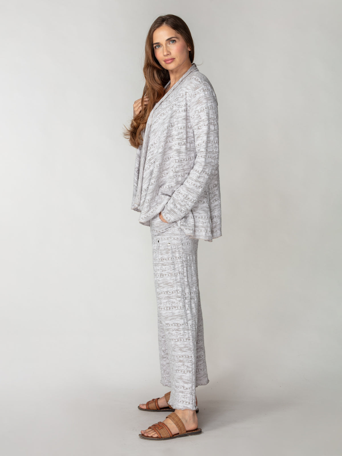 Jacquard Knit Draped Cardigan