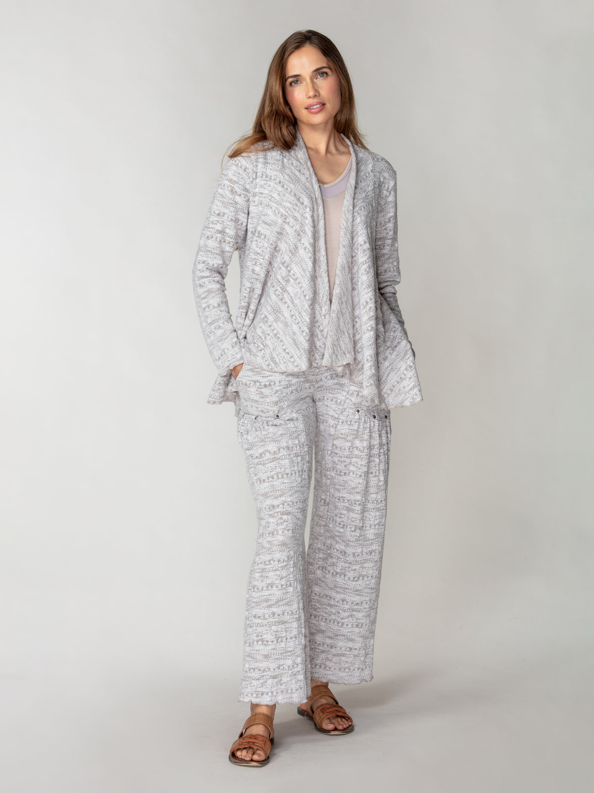 Jacquard Knit Draped Cardigan