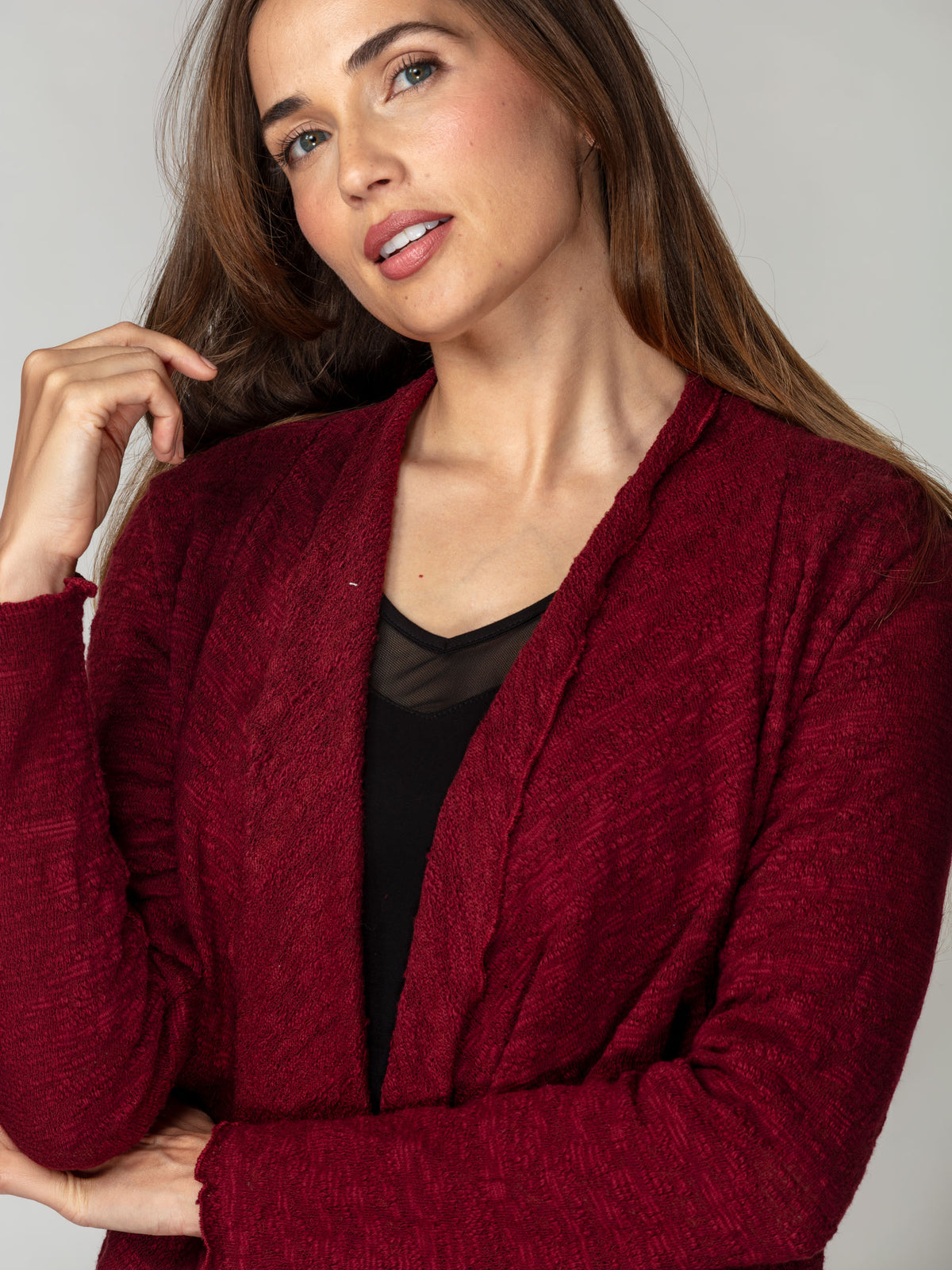 Jacquard Knit Draped Cardigan