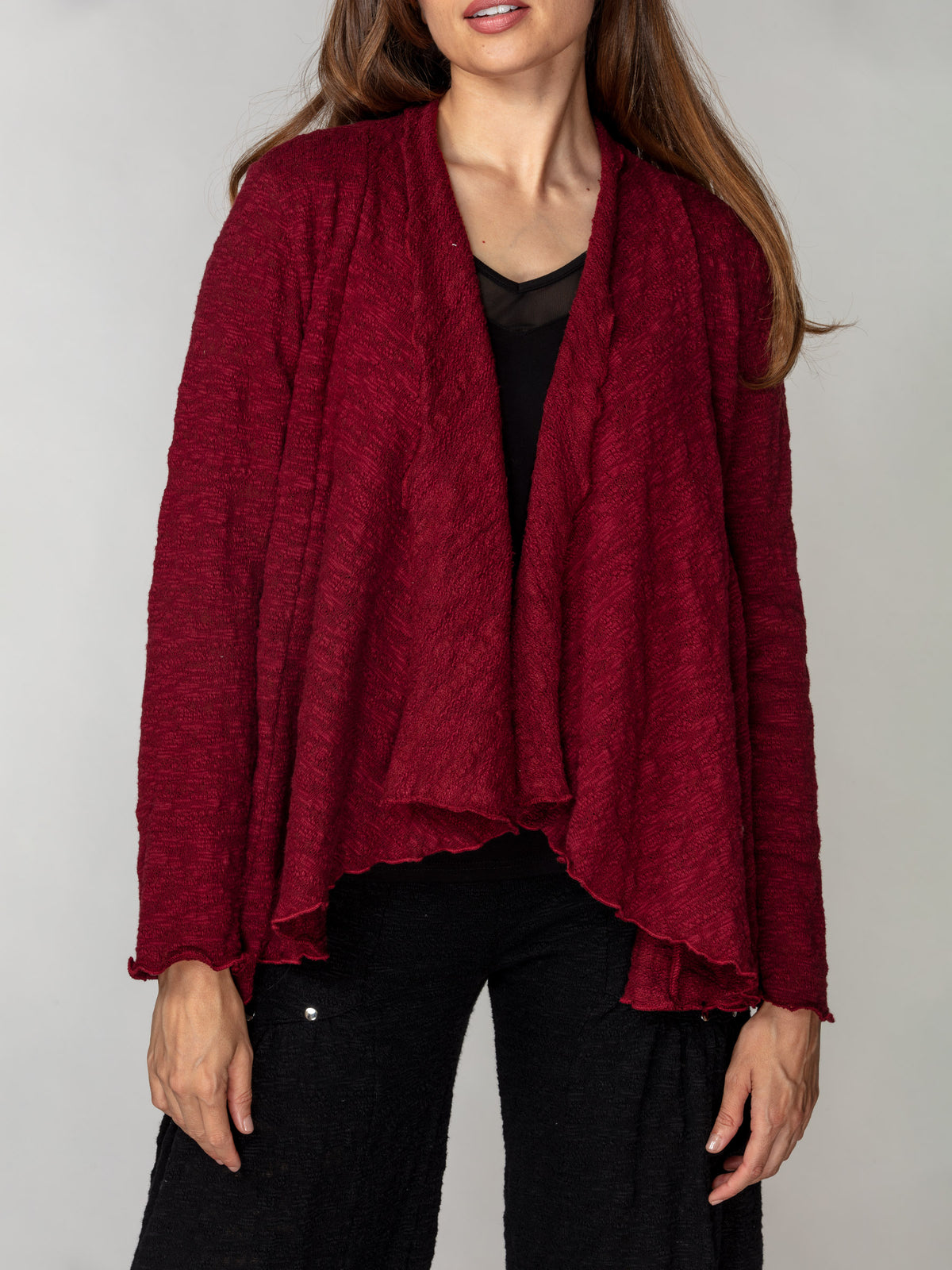 Jacquard Knit Draped Cardigan