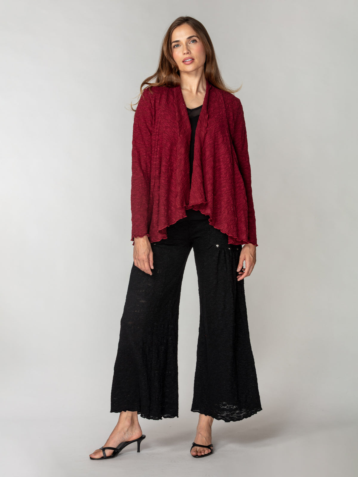 Jacquard Knit Draped Cardigan