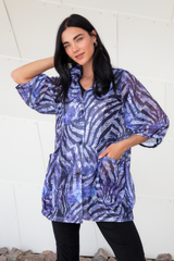 Mesh Wide-Sleeve Button Jacket - Twilight Stripes