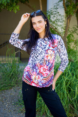 Round-Neck Top - Leopard Petals - CARINE