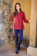 Waffle Knit Cowl Neck Top - CARINE