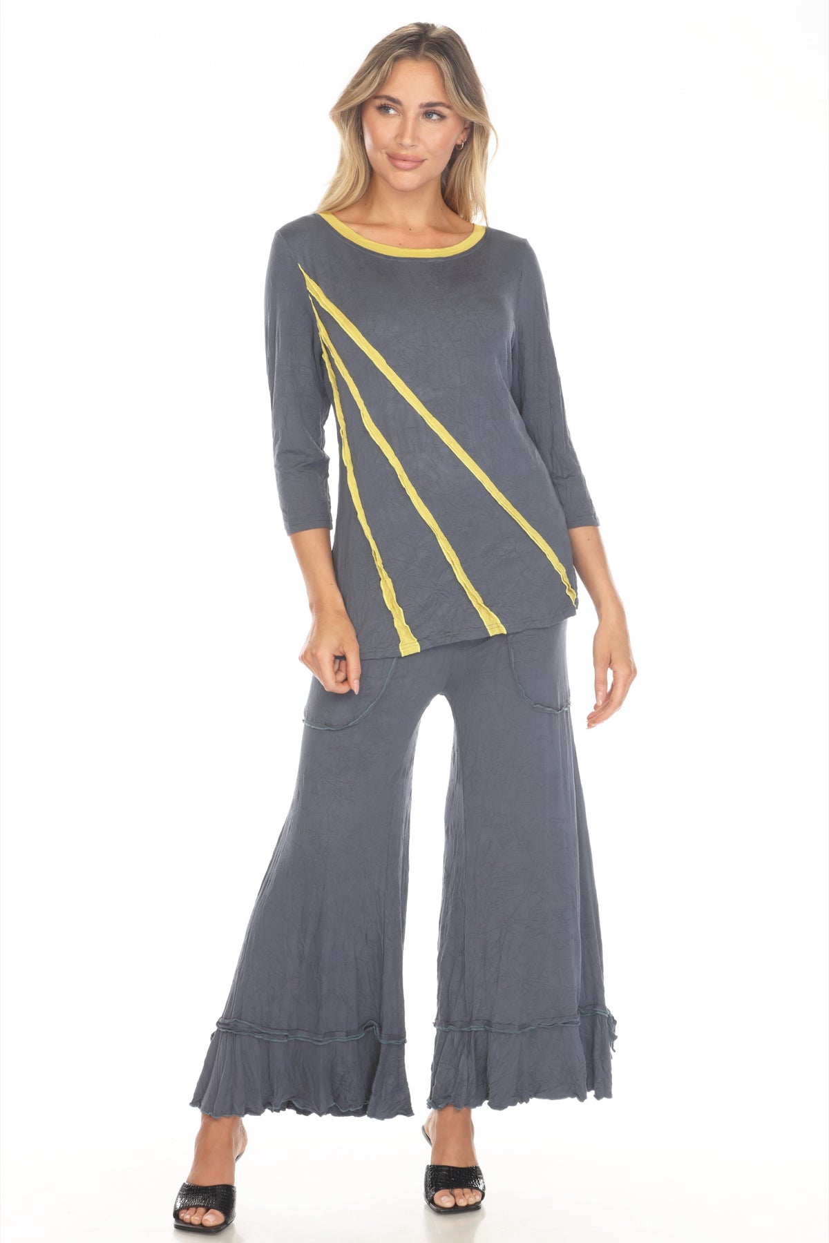 Ava Top and Patch Crop Pant Set - Slate - CARINE