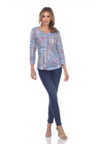 V-Neck Top - Teal Motif - CARINE