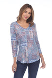 V-Neck Top - Teal Motif - CARINE