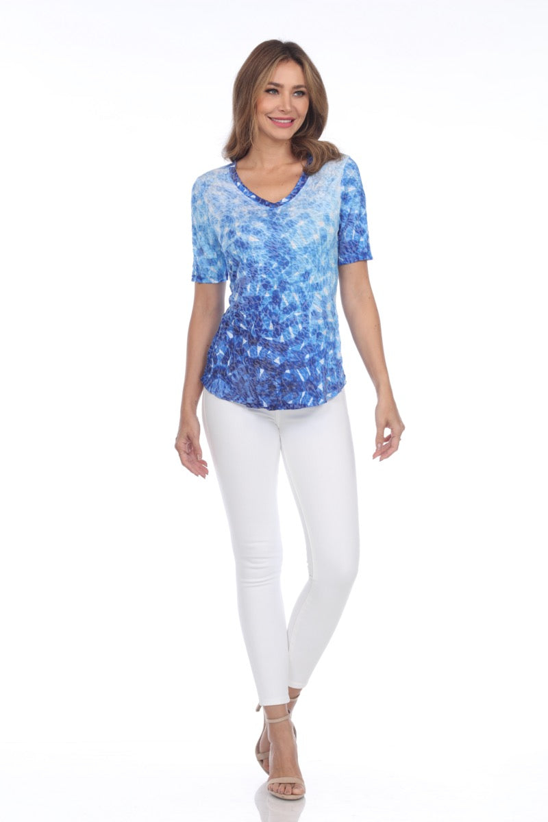 S/S V-Neck Top - Sapphire Marks - CARINE