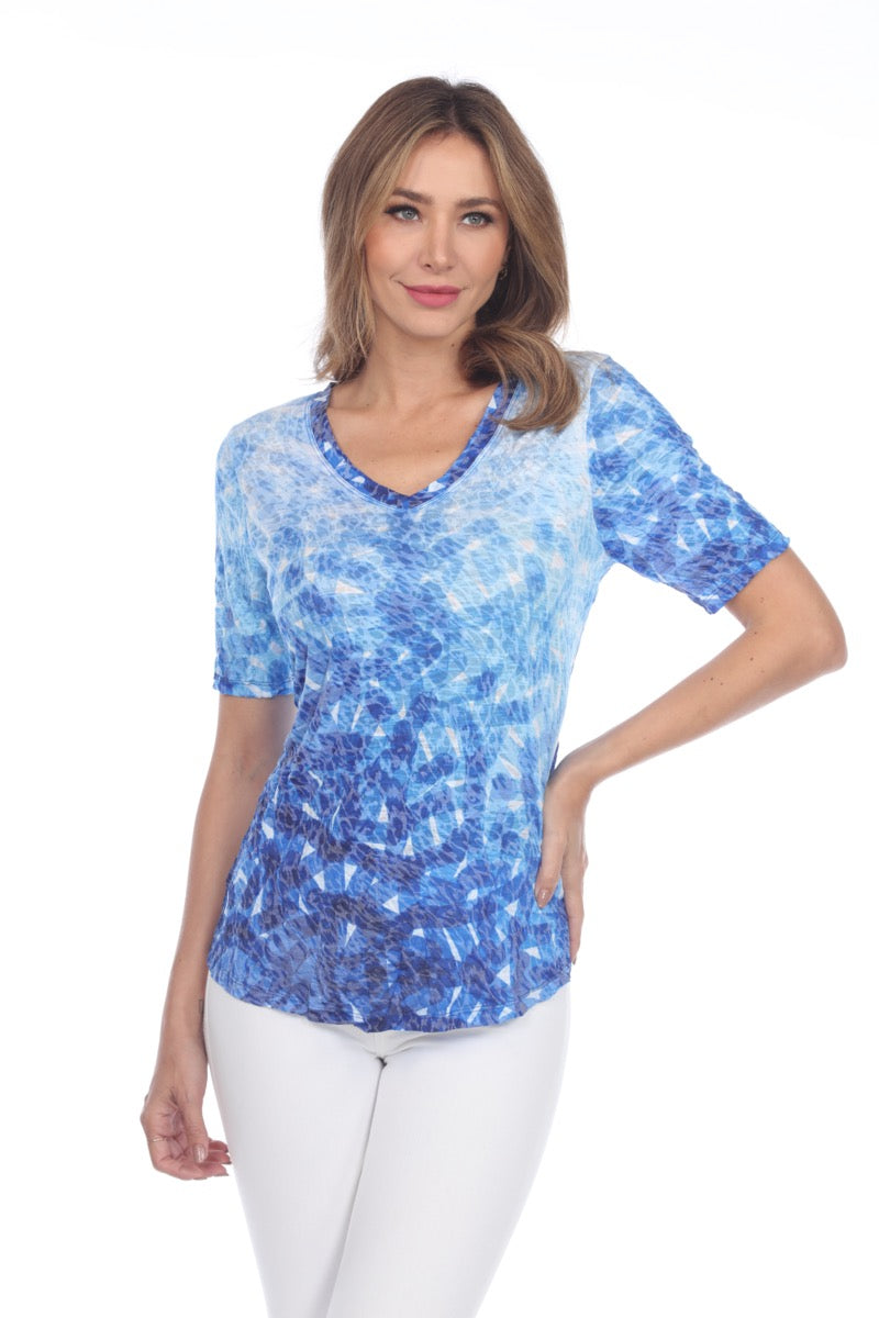 S/S V-Neck Top - Sapphire Marks - CARINE