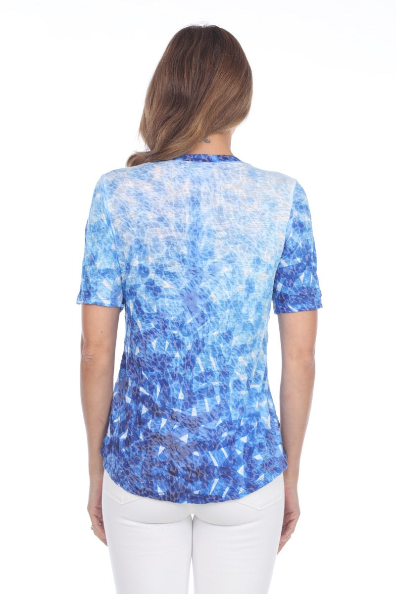 S/S V-Neck Top - Sapphire Marks - CARINE