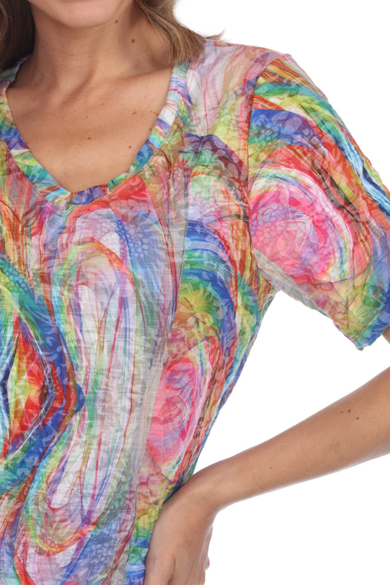 S/S V-Neck Top - Color Burst - CARINE