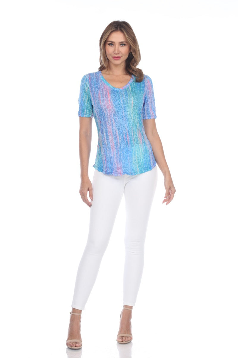 S/S V-Neck Top - Aurora Streak - CARINE