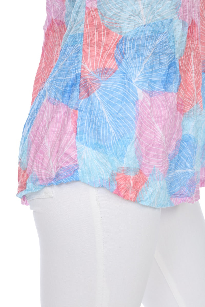 S/S V-Neck Top - Pastel Leaves - CARINE