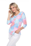 V-Neck Top - Pastel Leaves - CARINE