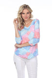 V-Neck Top - Pastel Leaves - CARINE