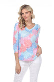 V-Neck Top - Pastel Leaves - CARINE