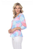 V-Neck Top - Pastel Leaves - CARINE