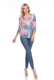 V-Neck Top - Neon Flowers - CARINE