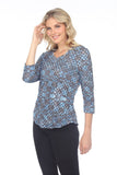 V-Neck Top - Cyan Check - CARINE