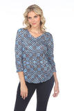 V-Neck Top - Cyan Check - CARINE