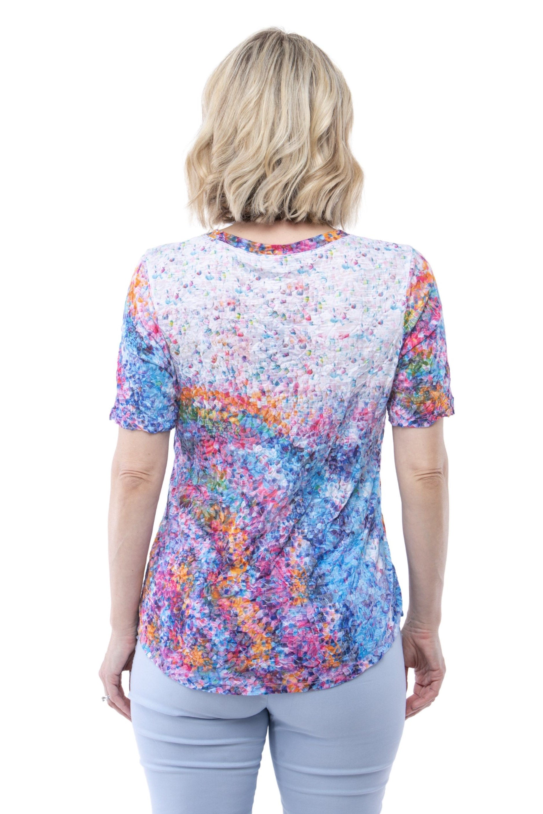 S/S V-Neck Top - Rainbow Pixel - CARINE