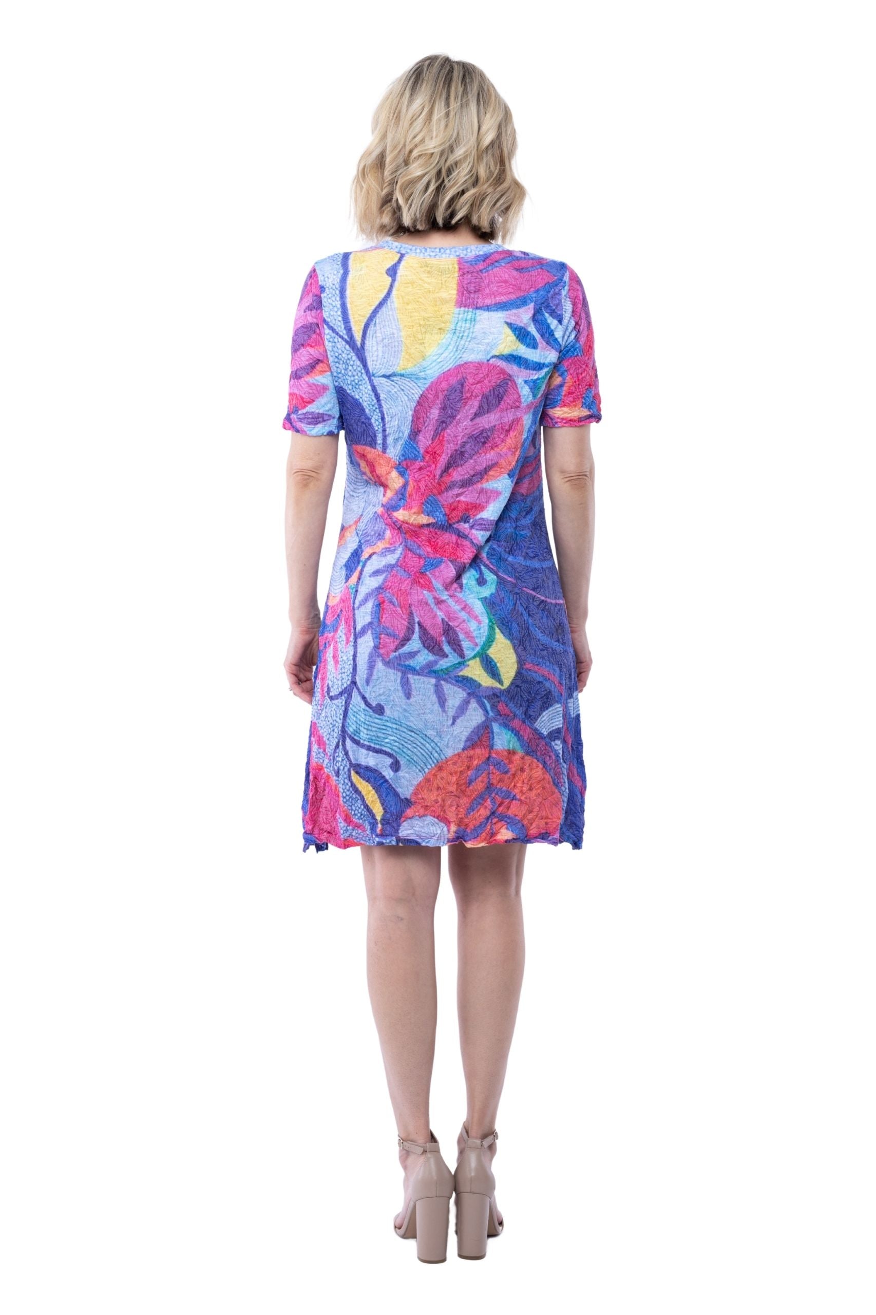 Short Sleeve Dress - Floral Art - CARINE