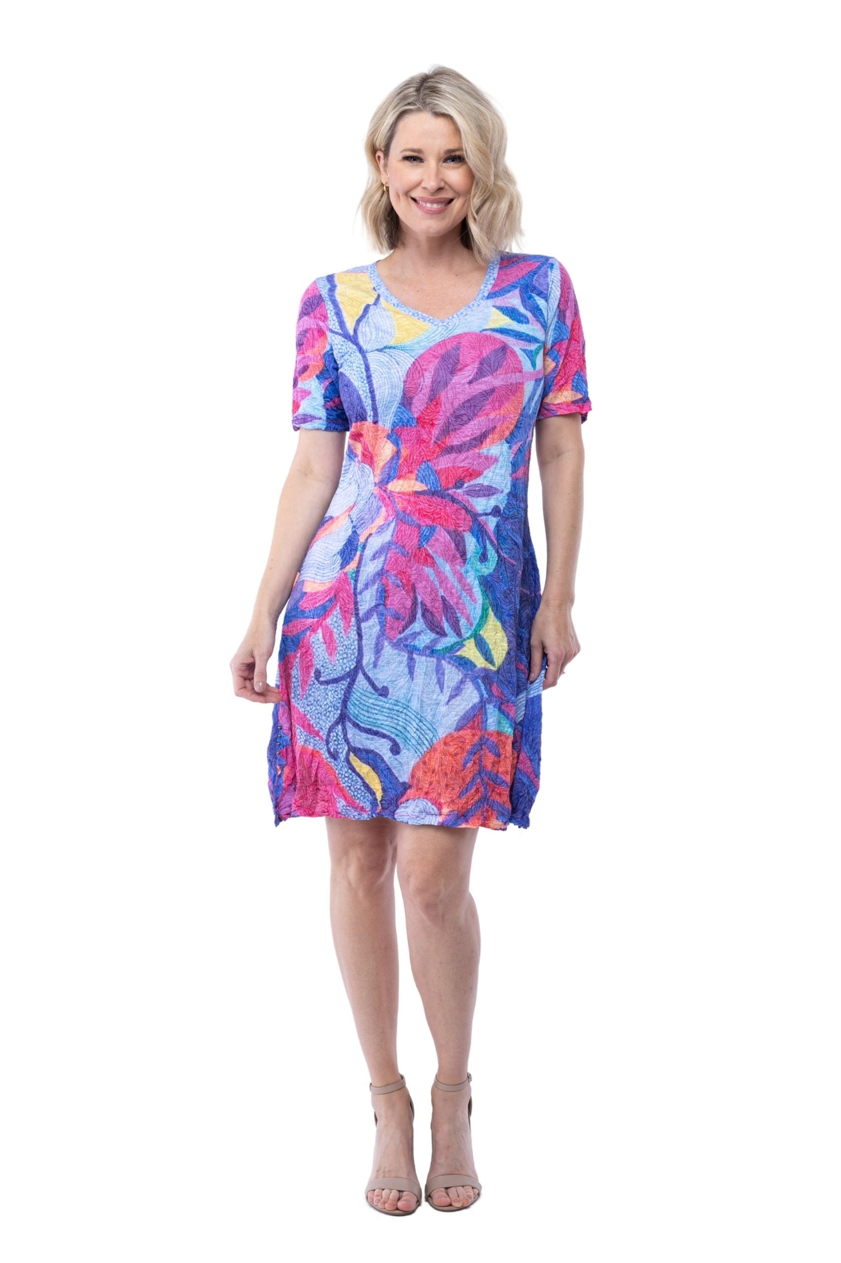 Short Sleeve Dress - Floral Art - CARINE