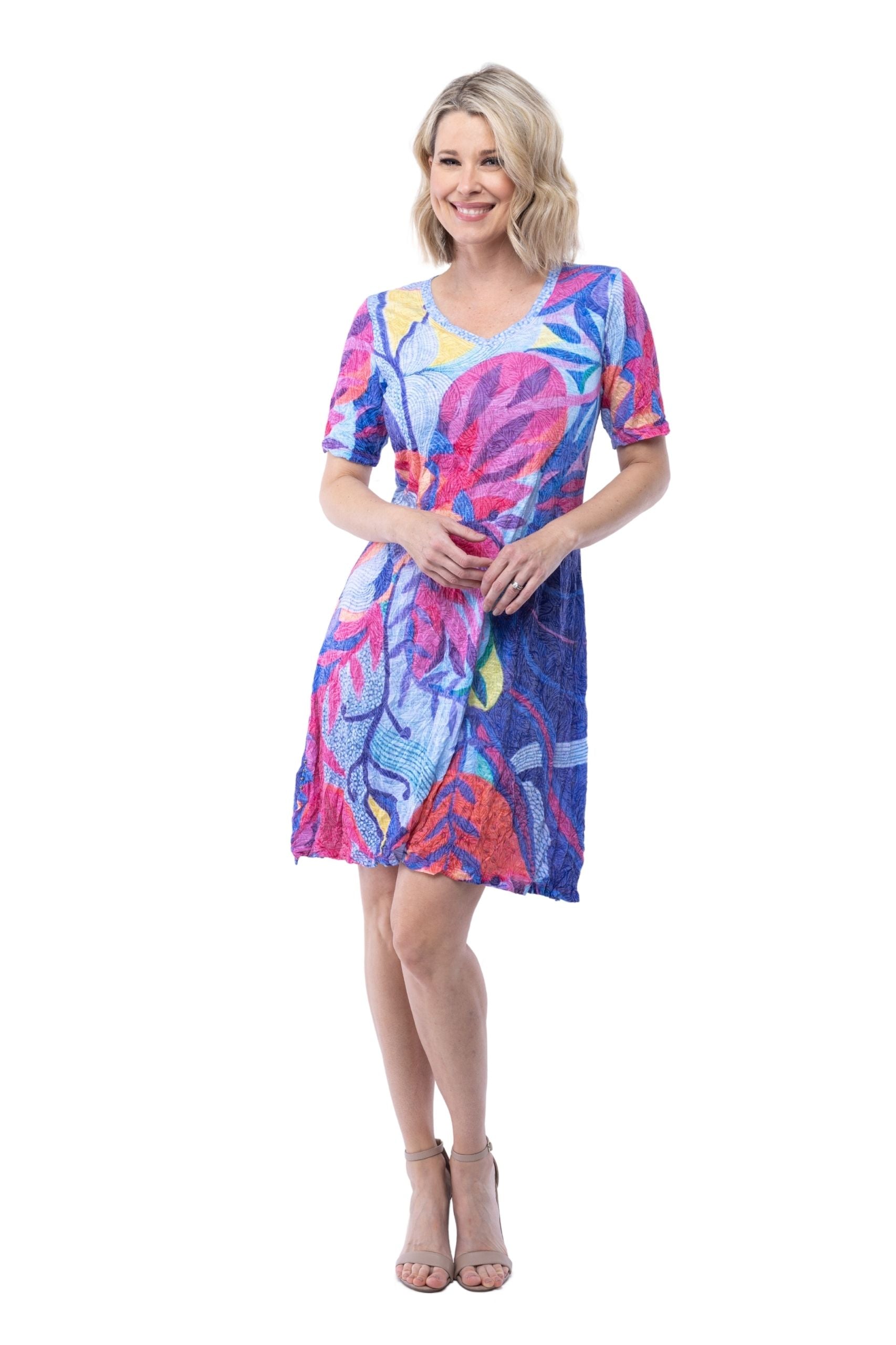 Short Sleeve Dress - Floral Art - CARINE