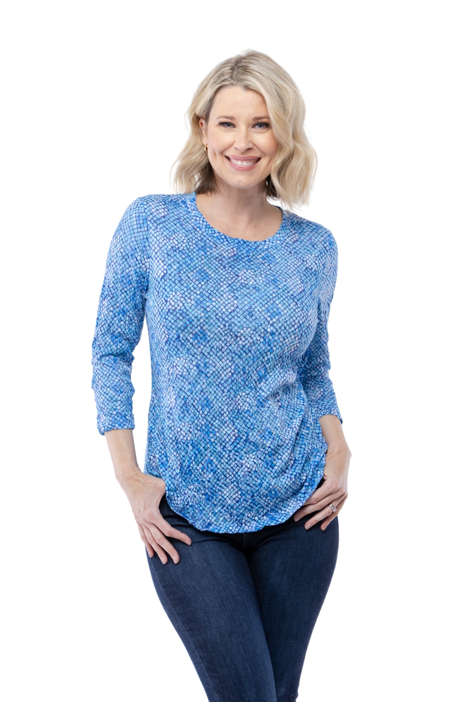 Round-Neck Top - Blue Topaz - CARINE